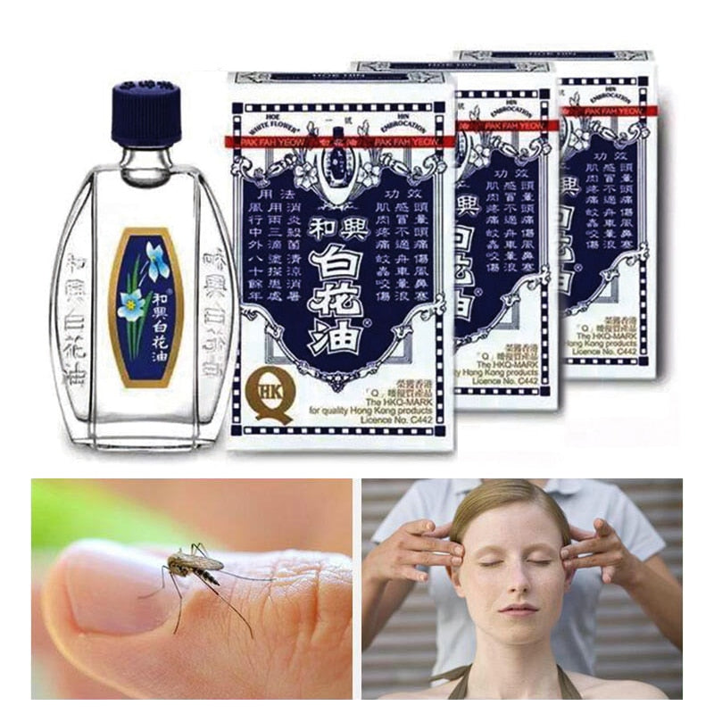 3 bottle Hoe Hin White Flower Analgesic Medicated Oil for pain relief size 20 ML