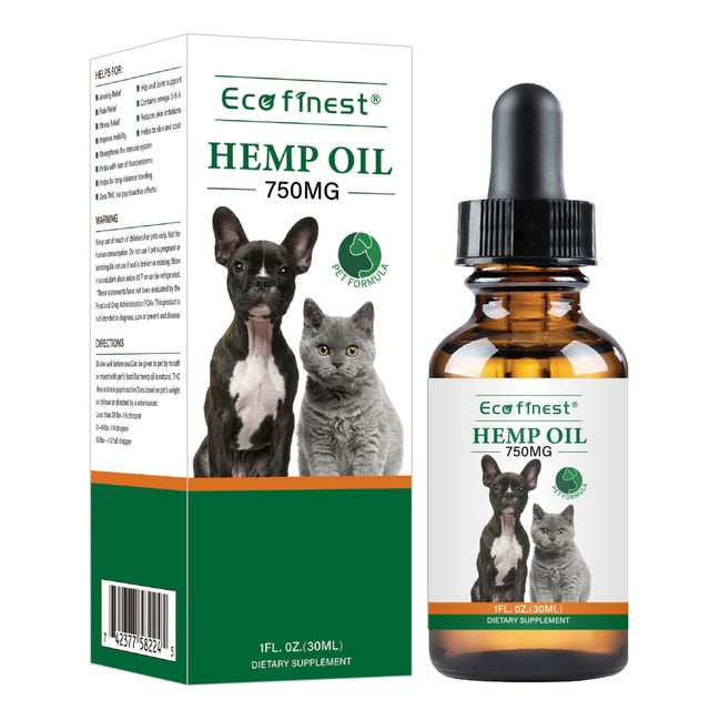 750 mg Organic Pet essential Oil for dogs Natural Herbs of Pet Care Oil for Anxiety Relief Pain Joint hip Strengtheners Hemp Oil