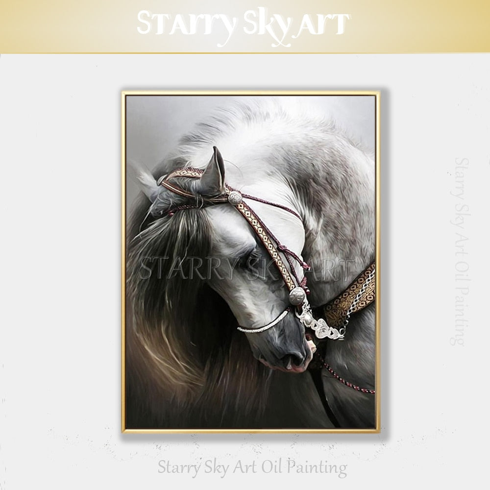 Beautiful Wall Art Hand-painted Impressionist White Horse Oil Paining on Canvas White Horse Head Oil Painting for Living Room