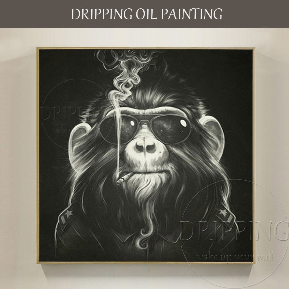 Cheap Price High Quality Modern Animal Black Orangutan Oil Paining Funny Monkey Gorilla Smoking Oil Painting for Living Room