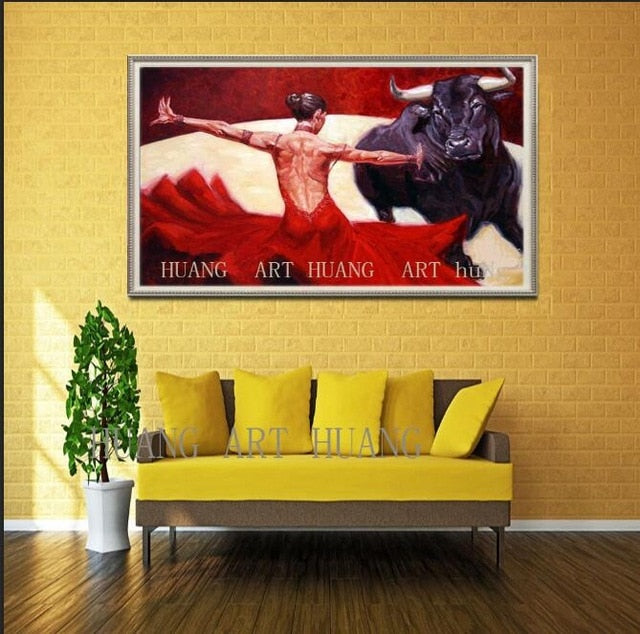 Animal Bull Oil painting canvas Painting art Bullfighting Oil painting for Wall decor Home decoration support Custom canvas pain