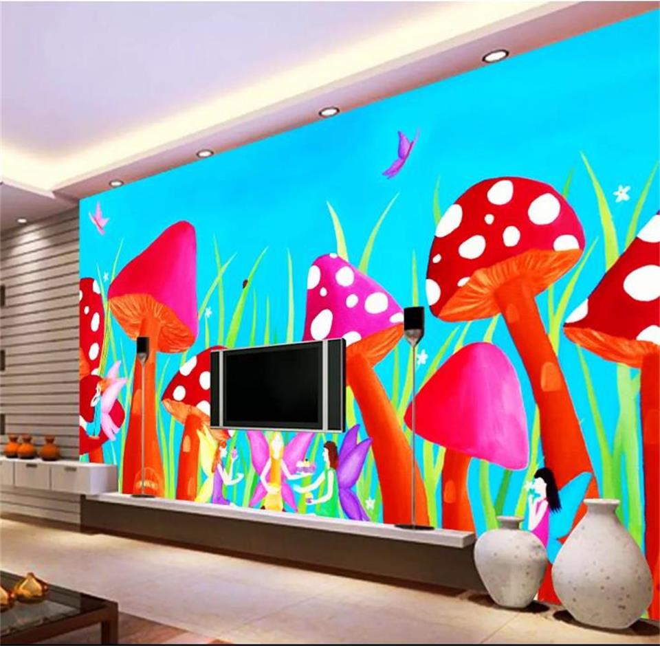 3d photo wallpaper custom living room mural cartoon mushroom oil paining kids room picture 3d wall mural wallpaper for walls 3d