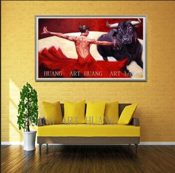 Animal Bull Oil painting canvas Painting art Bullfighting Oil painting for Wall decor Home decoration support Custom canvas pain