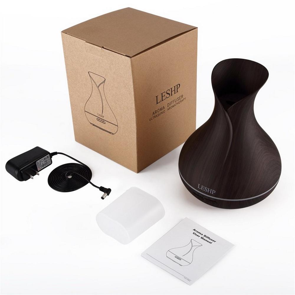 LESHP Vase Air Purifier Electric Oil Burner Aroma Diffuser Ultra-quiet Auto-off Humidifier Aromatherapy Dark wood grain