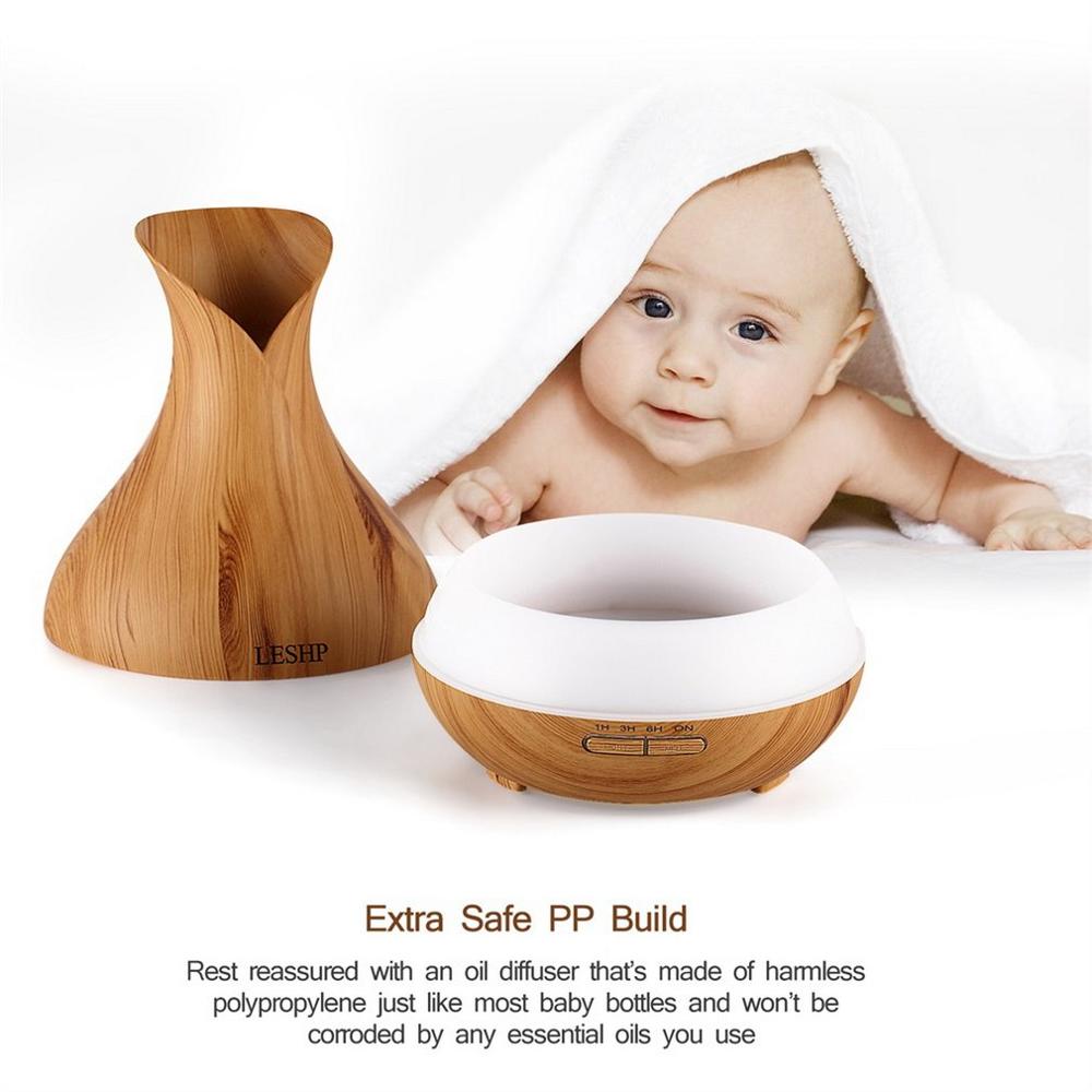 LESHP Vase Air Purifier Electric Oil Burner Aroma Diffuser Ultra-quiet Auto-off Humidifier Aromatherapy Light Wood Grain