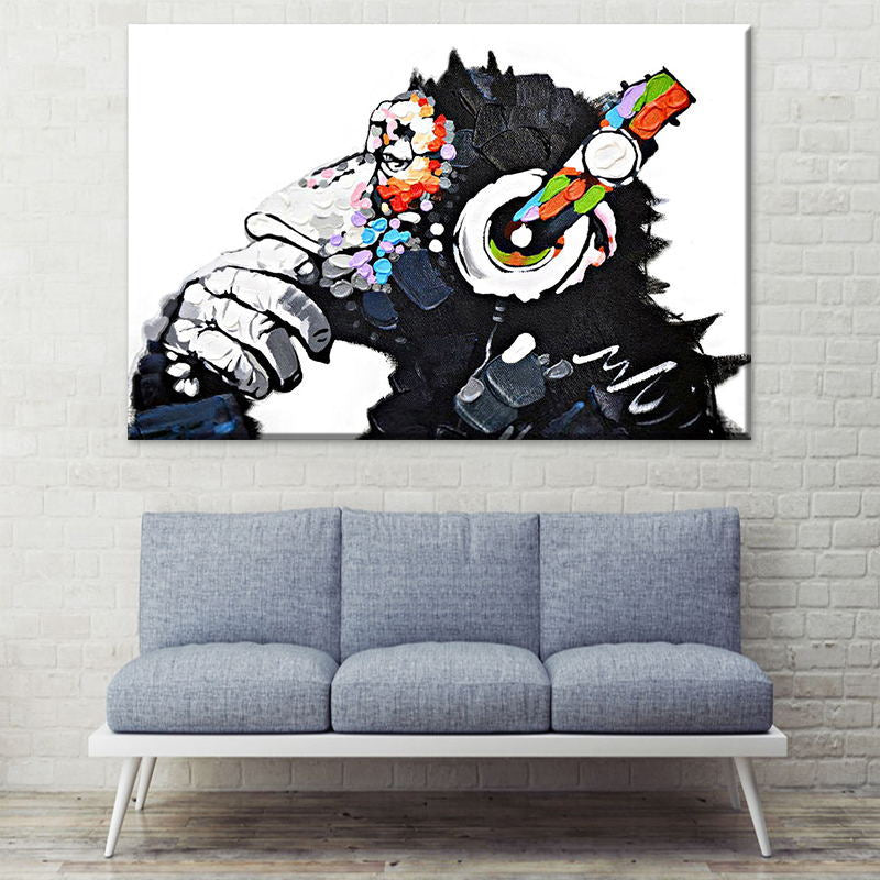 Modern Animal Monkey Music Oil Spray Canvas Printed Painting Funny Home Decor Wall Art Paining for Living Room