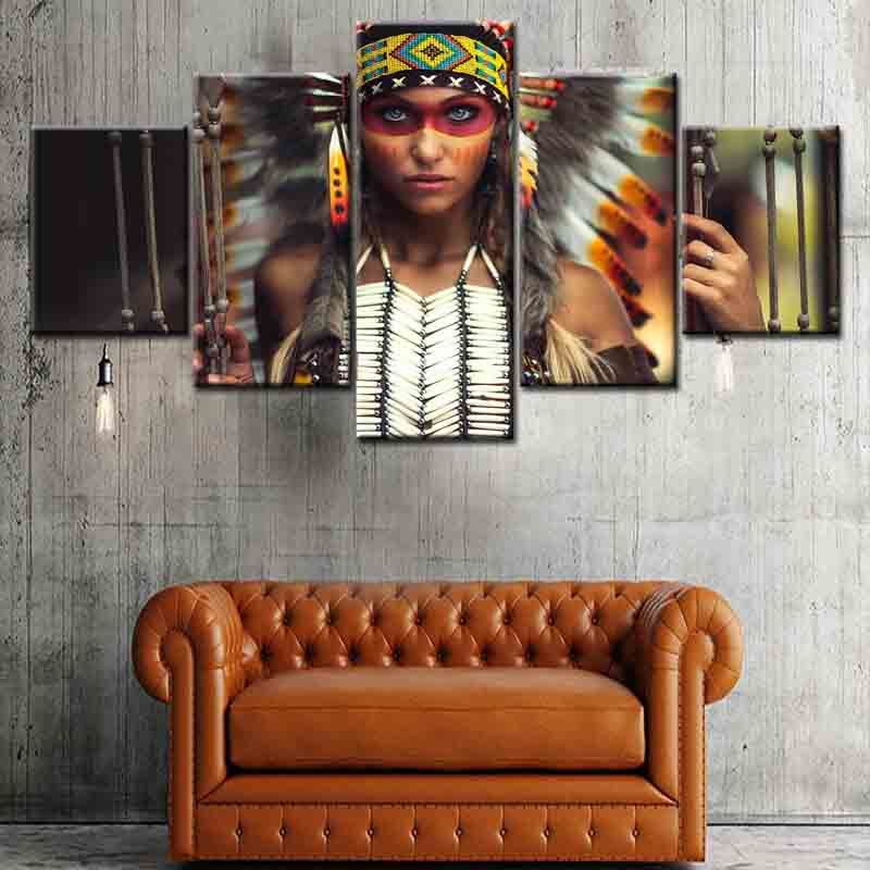 Pangoo Modern HD 5 Panel Indian Women Picture Paining Oil Canvas Spray Painting Home Decor Wall Art Cuadros For Living Room