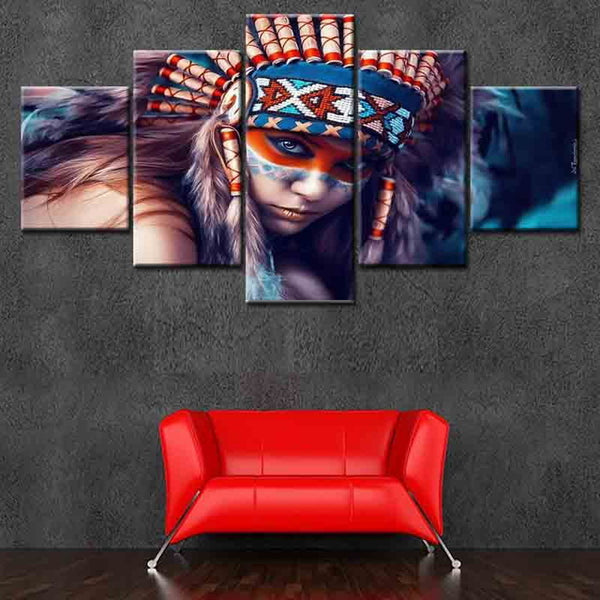 Pangoo Modern HD 5 Panel Indian Women Picture Paining Oil Canvas Spray Painting Home Decor Wall Art Cuadros For Living Room