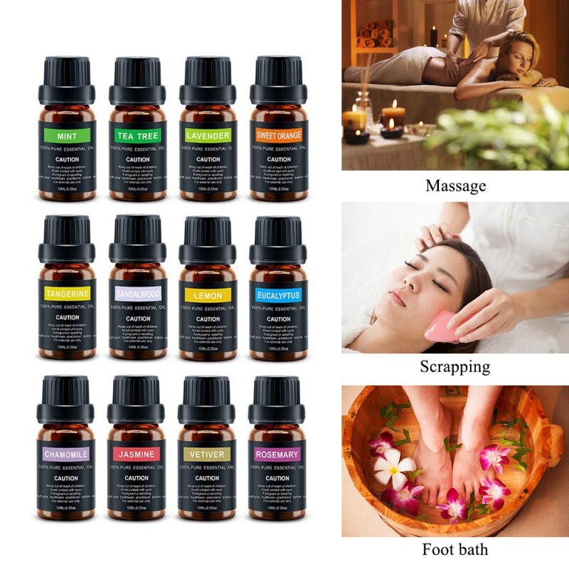 12PCS Aromatherapy Essential Oil Set Soothing Stress Pain Relief Foot Bath Massage Oil Kit