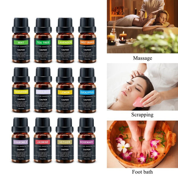 12PCS Aromatherapy Essential Oil Set Soothing Stress Pain Relief Foot Bath Massage Oil Kit